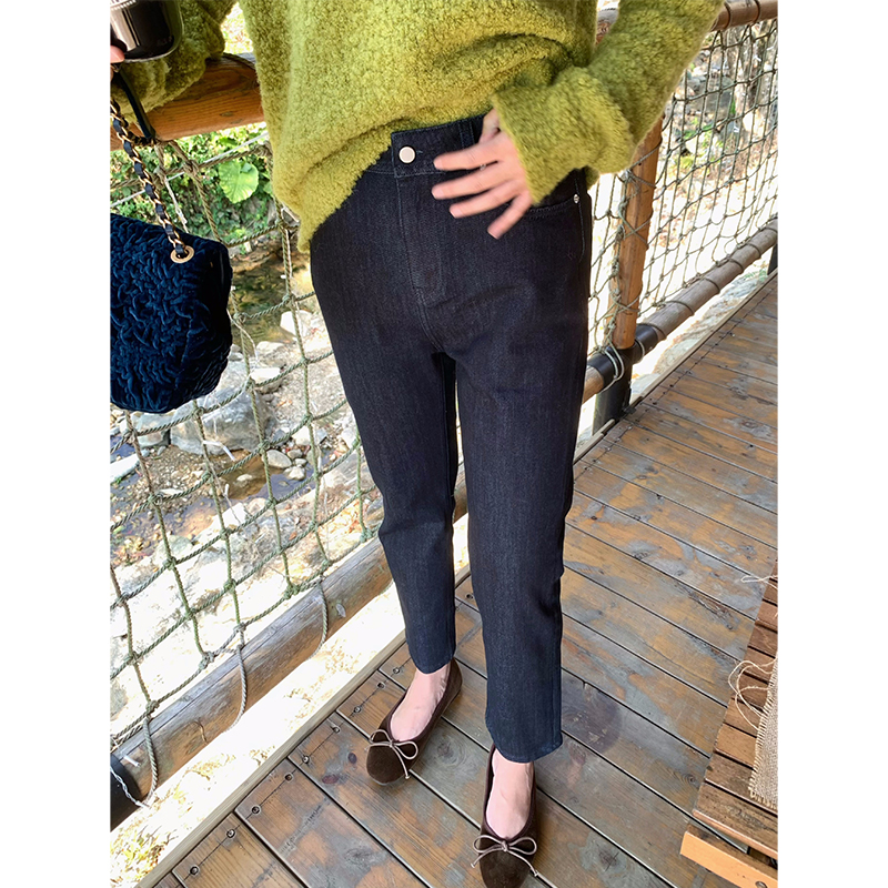 （清仓款）推荐款 juju显瘦复古深蓝气质简约牛仔裤