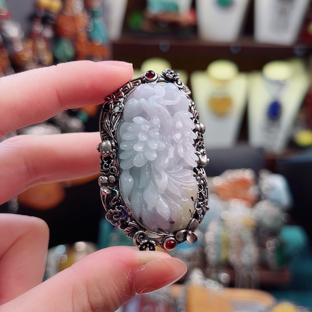 翡翠银S925镶嵌戒指/指环戒指