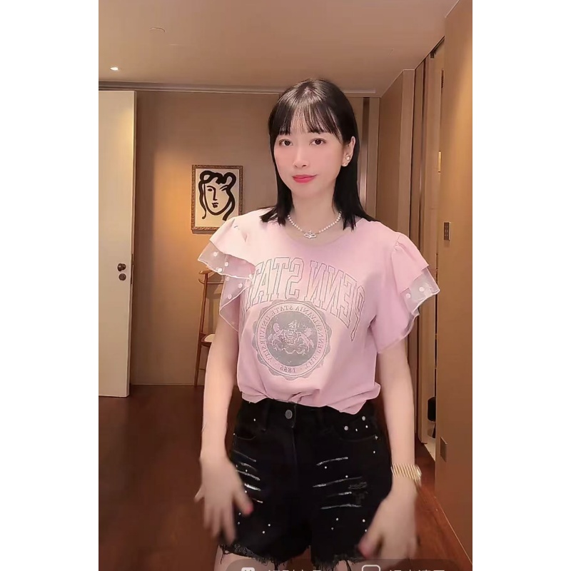 【张静芝】喷漆毛边黑色牛仔短裤