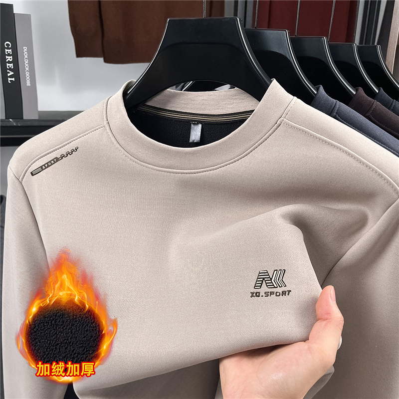 秋冬男士加绒加厚卫衣长袖t恤时尚休闲保暖打底衫男装冬装上衣