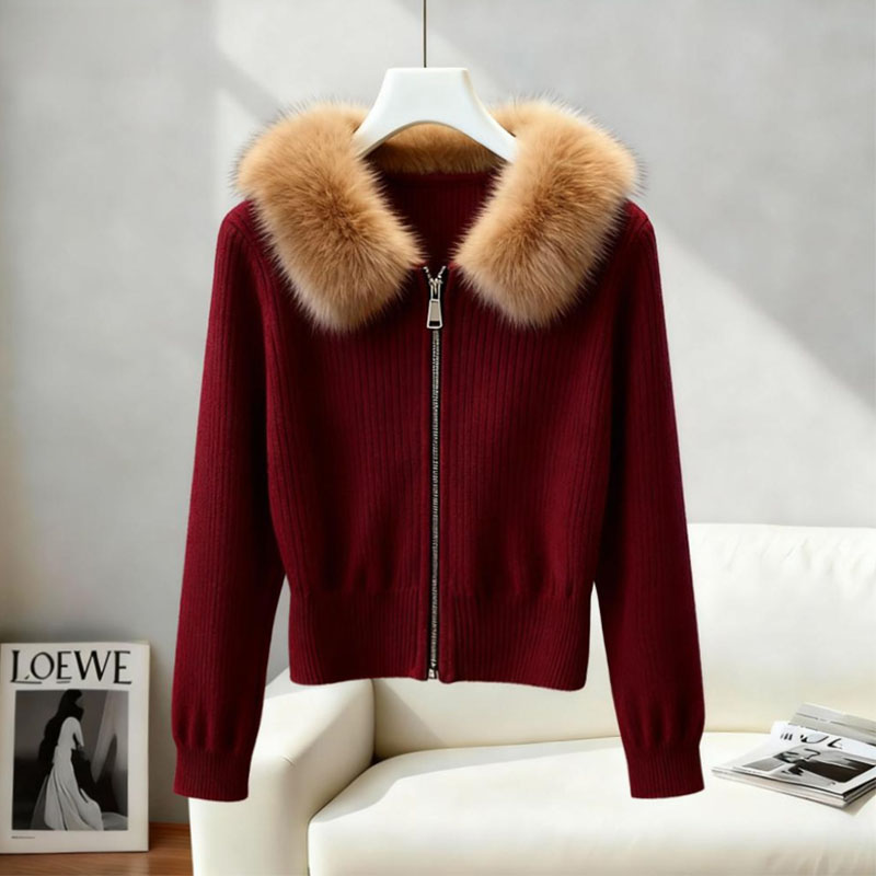 新年圣诞穿搭奶呼呼软糯慵懒风宽松毛领红色长袖针织衫毛衣女秋冬