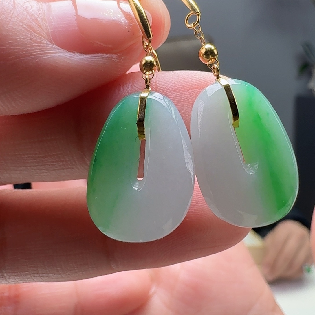 翡翠耳饰18K金镶嵌天然