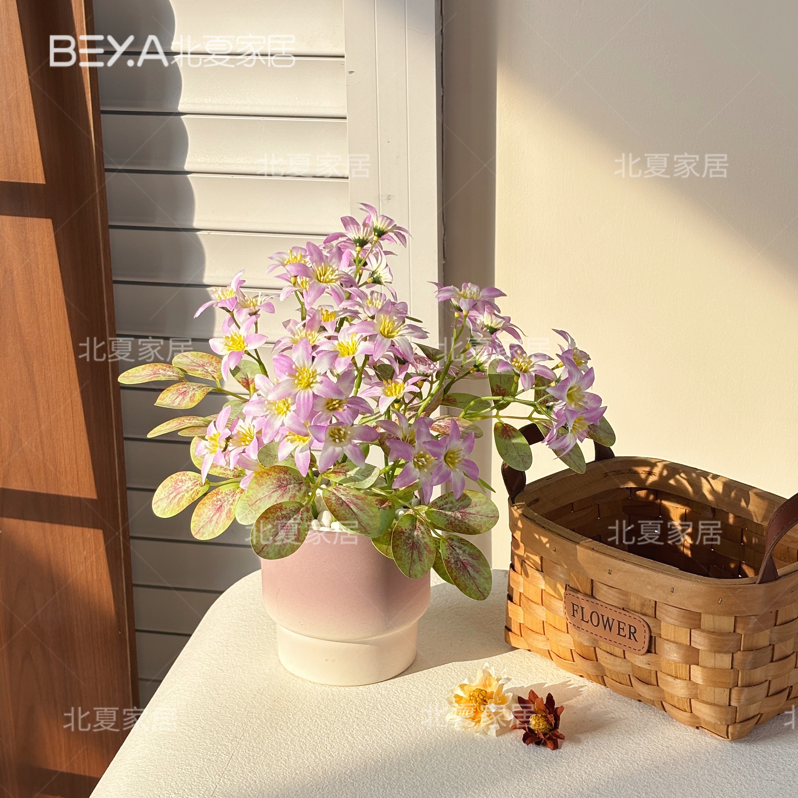 茉莉花盆栽仿真花装饰摆件假花紫色客厅摆设高级感摆花插花假花