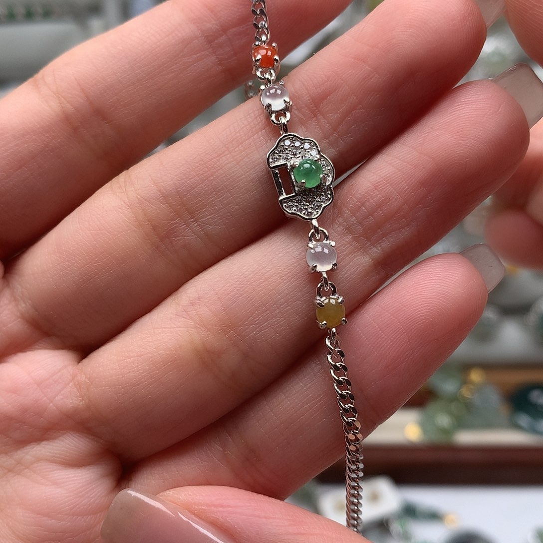 翡翠戒指银S925镶嵌手链