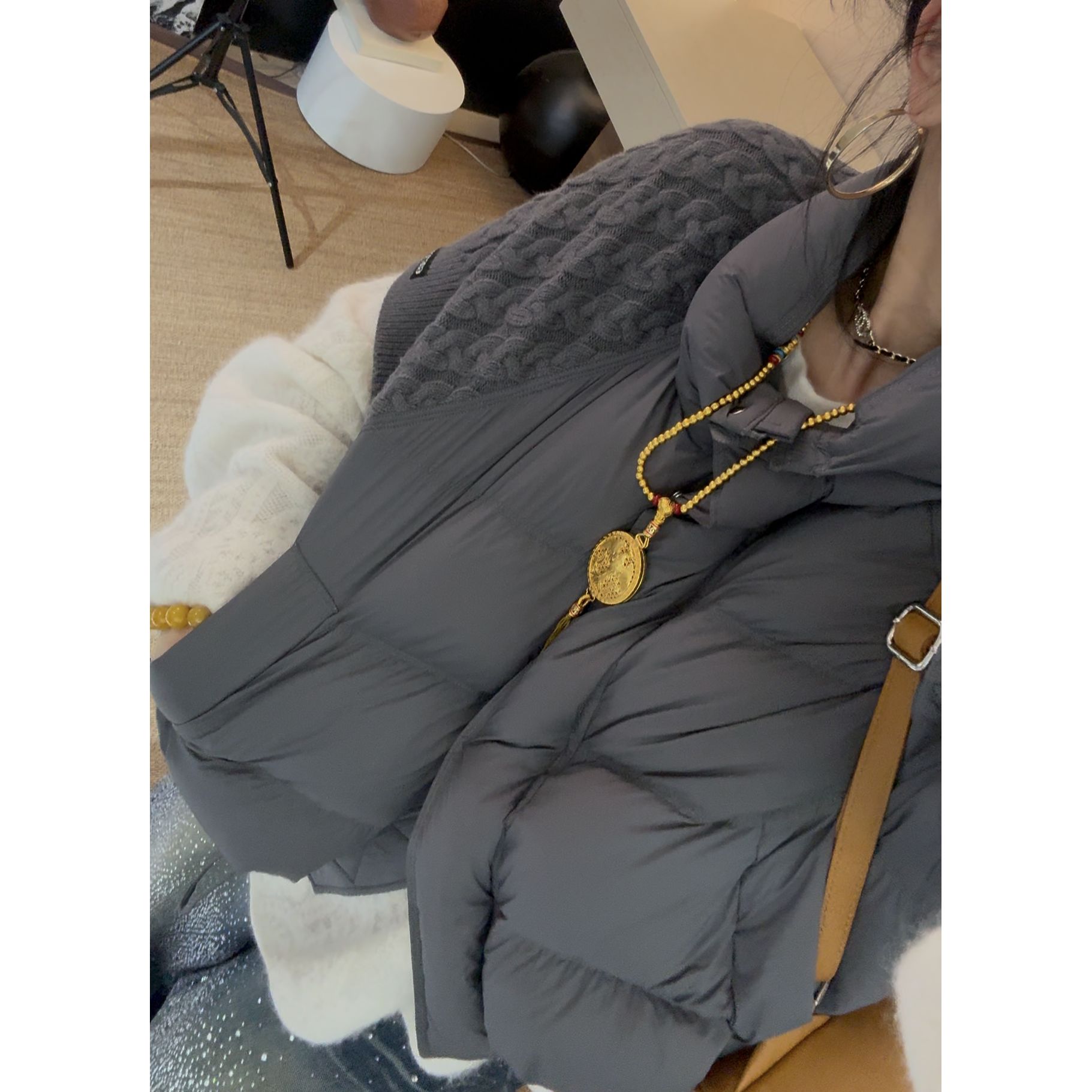 李豆儿 小众定制 轻奢老钱风针织拼接羽绒马甲