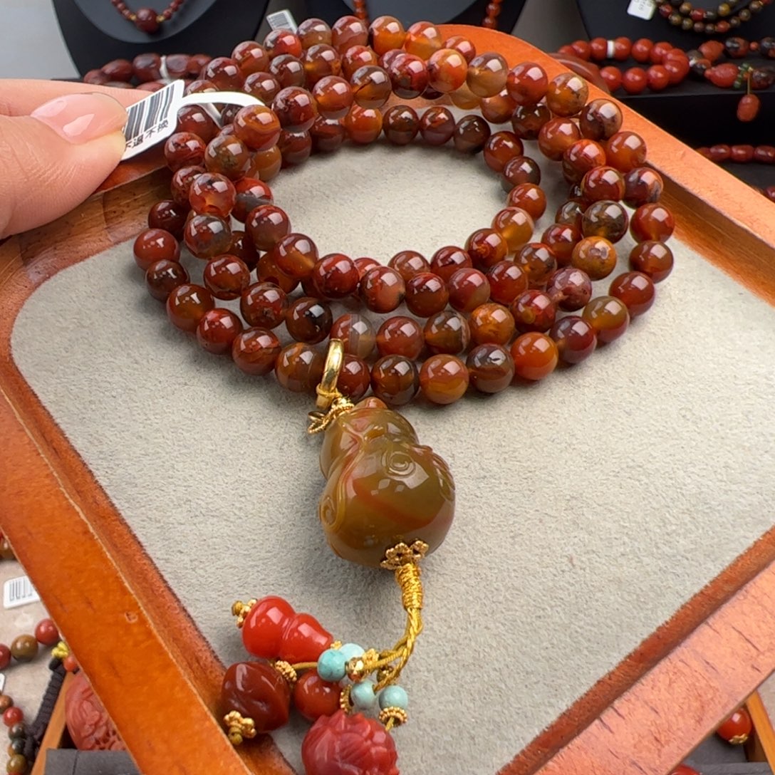 南红玛瑙未镶嵌（包浆葫芦套装毛衣链长链6+）