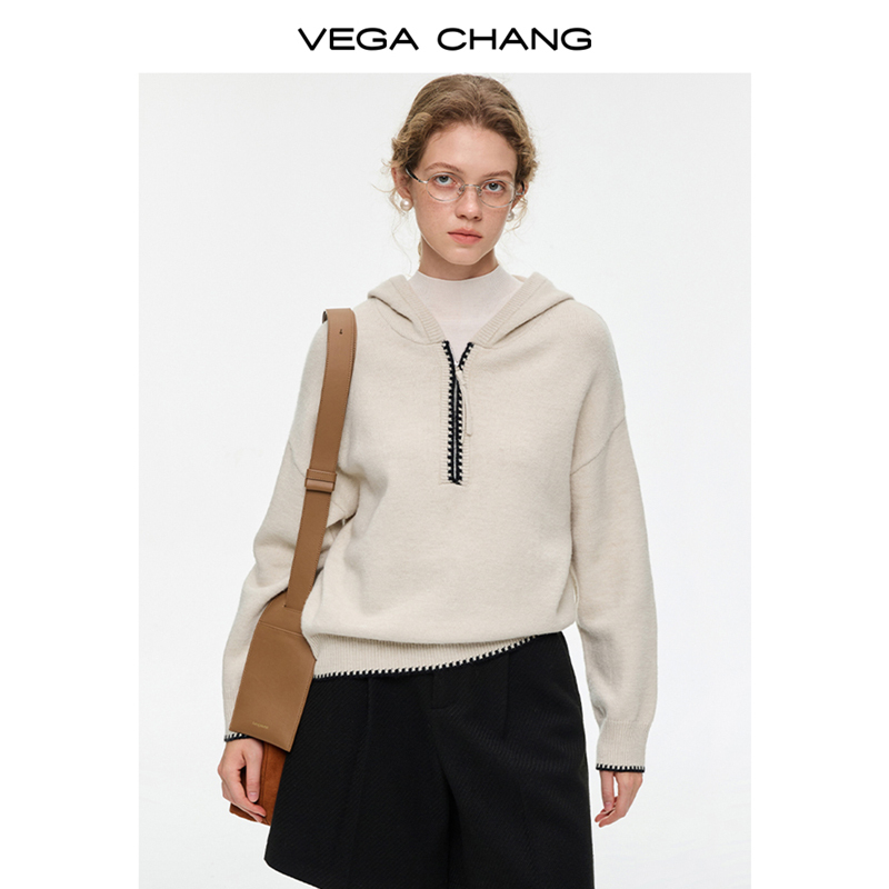 VEGA CHANG撞色半拉链针织衫女2025新款秋冬针织衫0252JJ