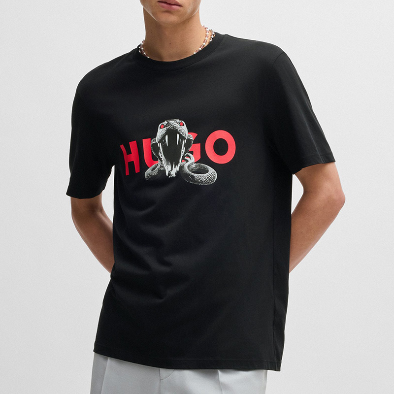 HUGO BOSS雨果博斯男士短袖T恤黑色印花时尚潮流夏季新款休闲圆领