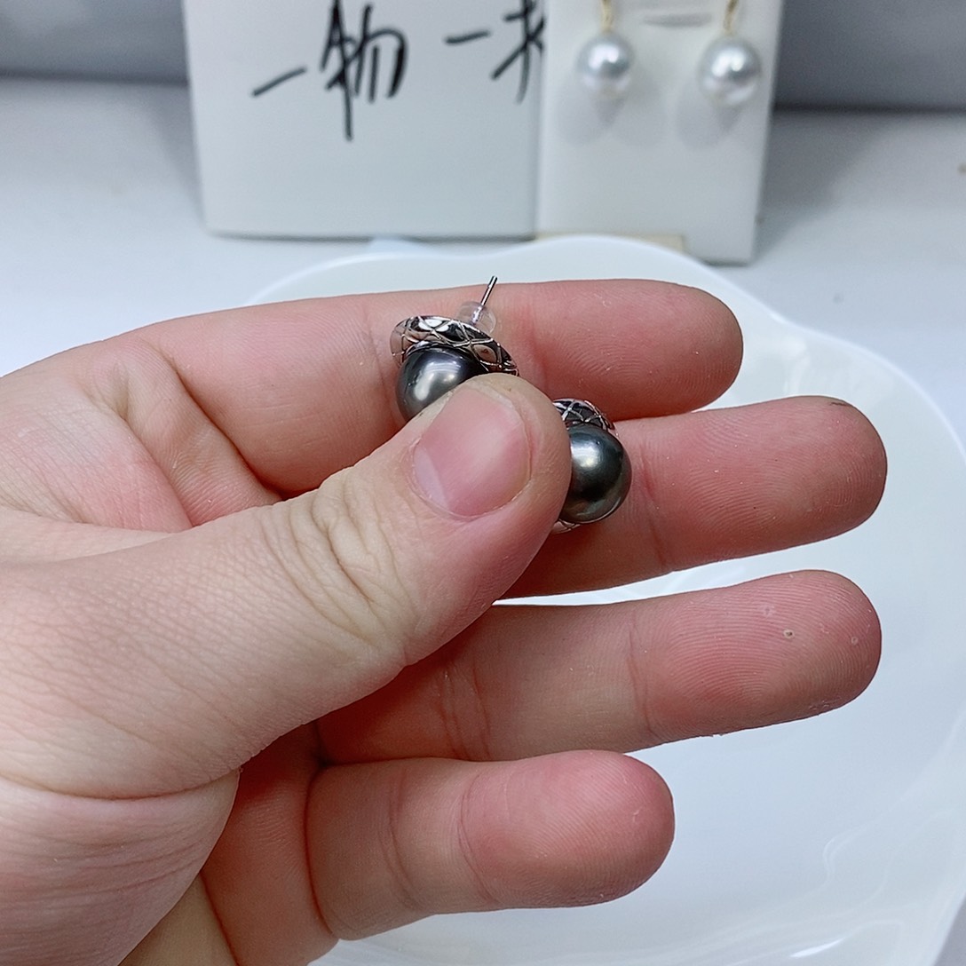 海水珍珠耳饰银S925镶嵌