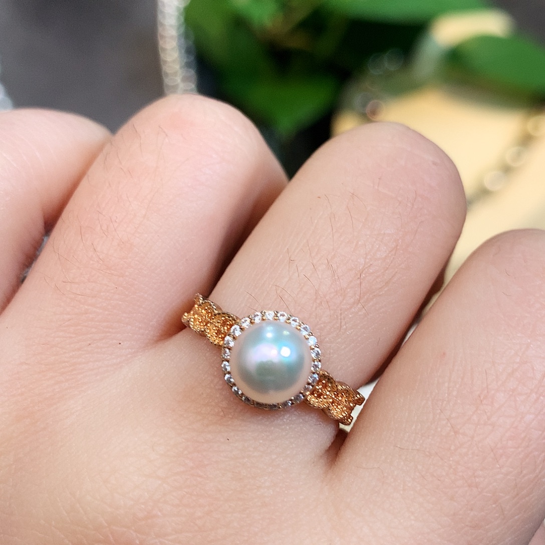 戒指海水珍珠银S925镶嵌