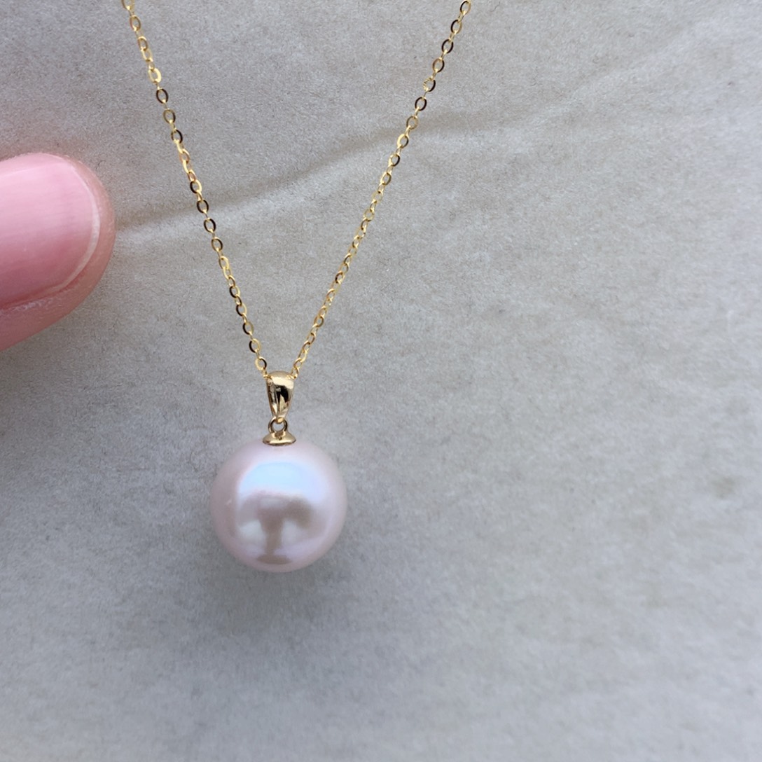 淡水珍珠13-14mm瓜子扣18K金镶嵌