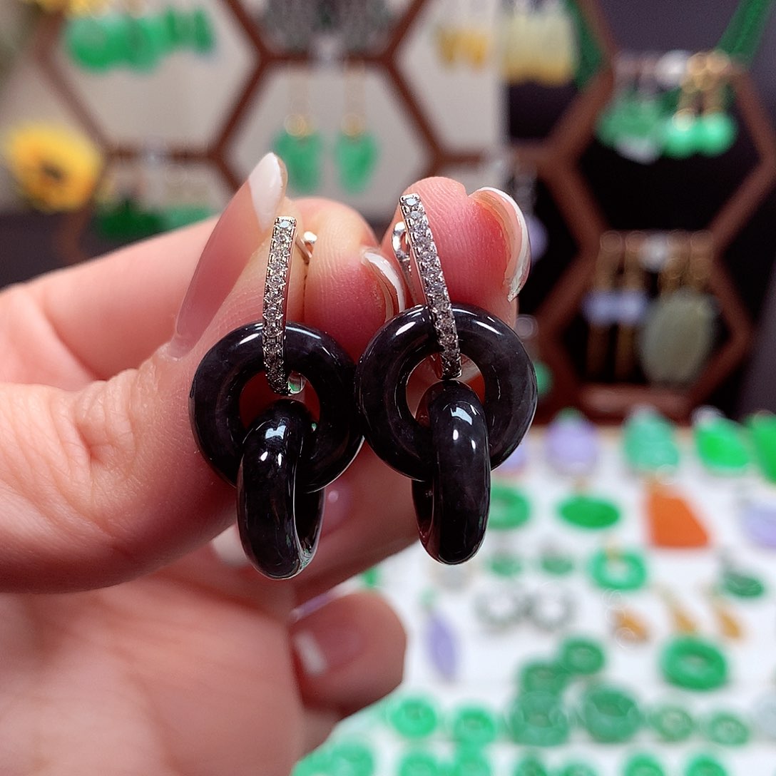 翡翠耳饰银S925镶嵌天然翡翠