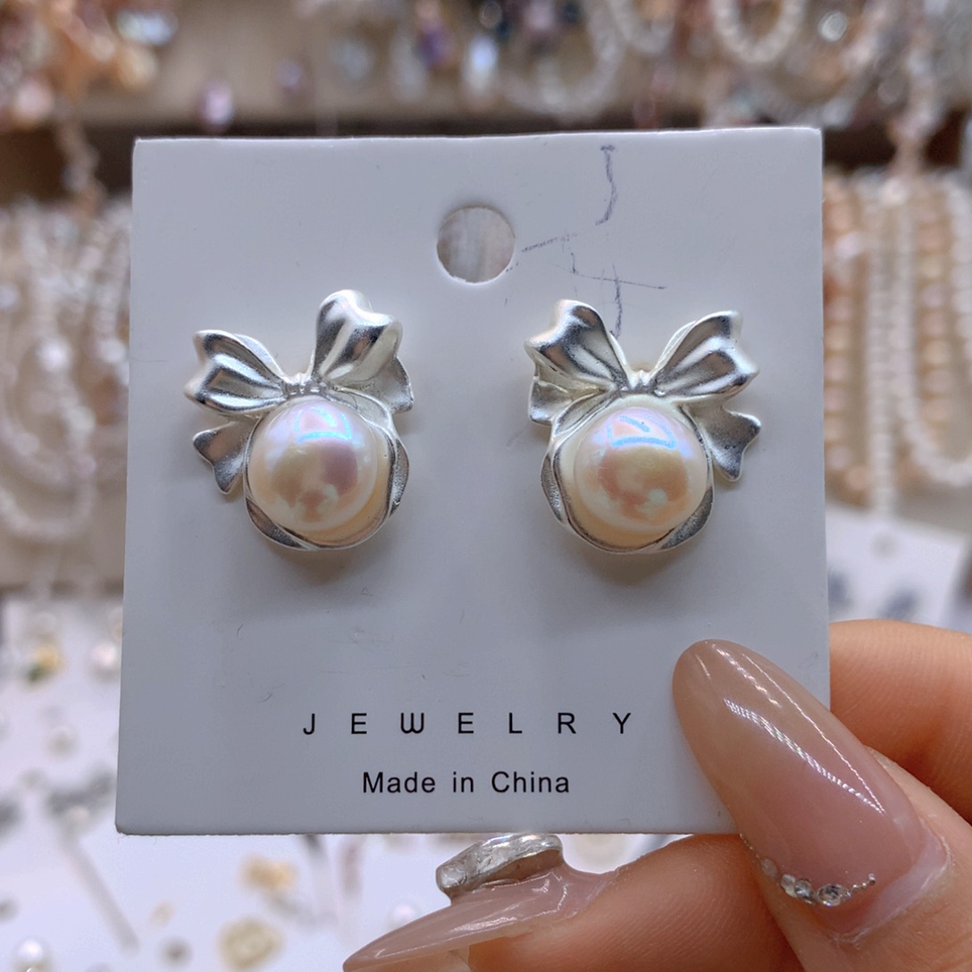 淡水珍珠耳饰银S925镶嵌