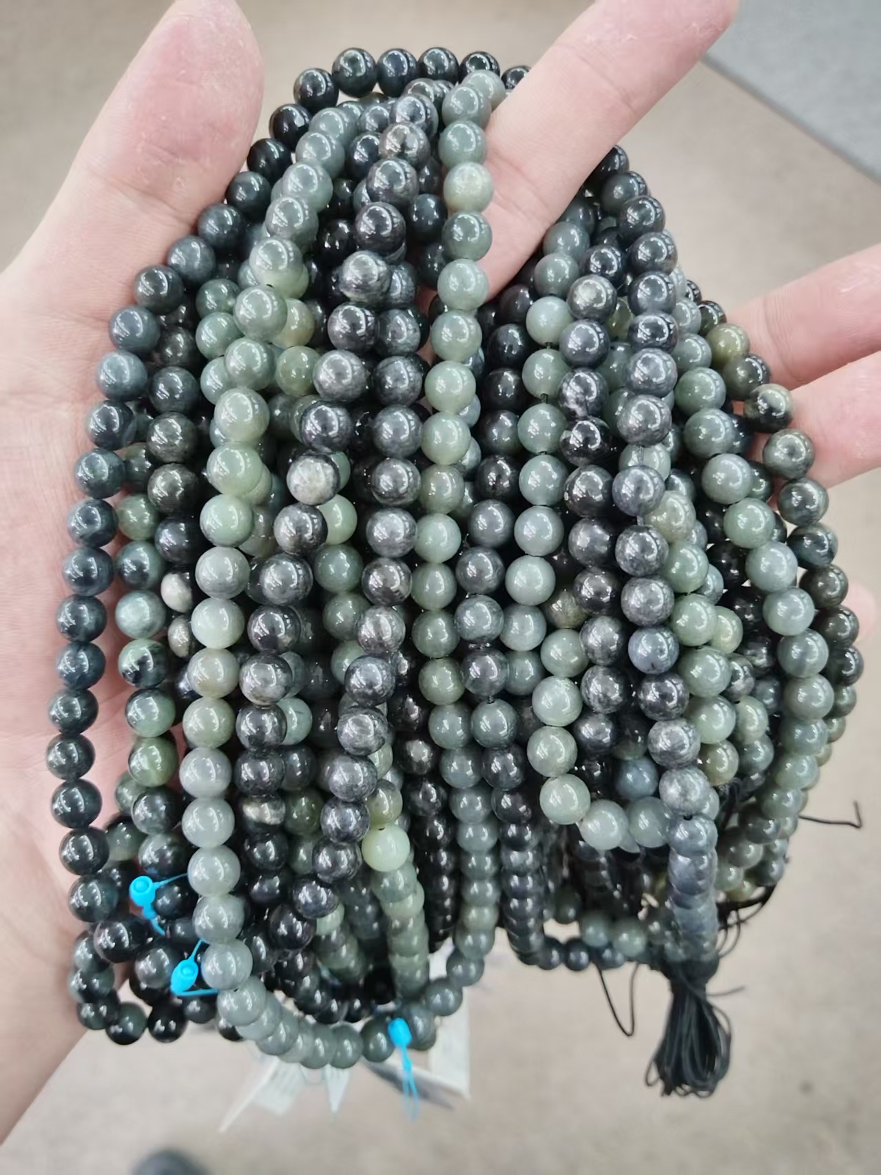 老王珠宝 和田玉 卡8若羌毛毛矿青花 108项链 多样性发一