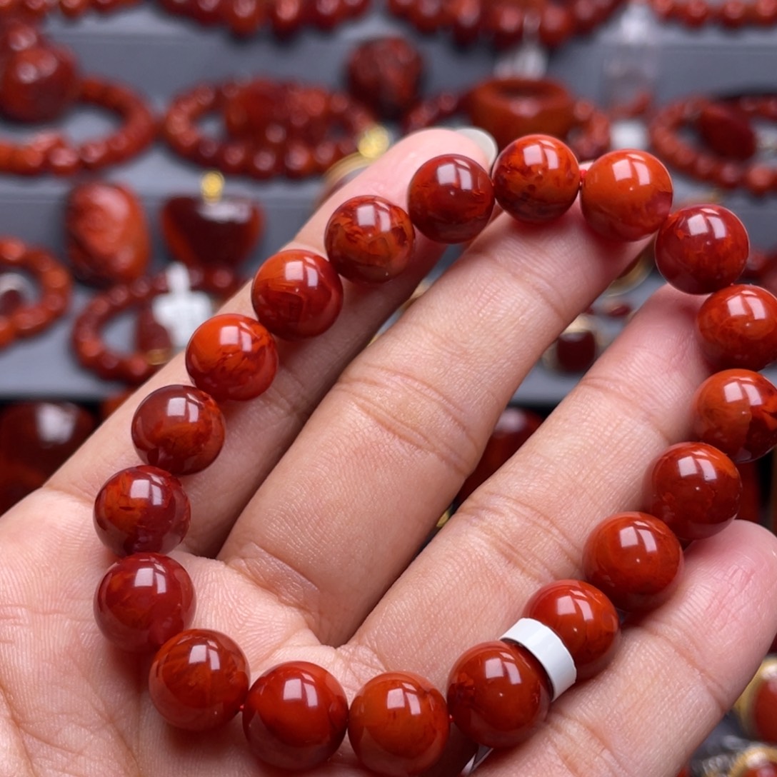 南红玛瑙未镶嵌珠宝奇石单圈10mm