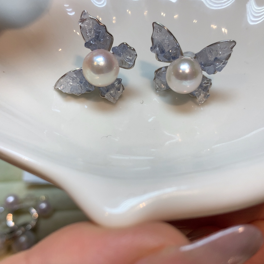 海水珍珠耳饰银S925镶嵌