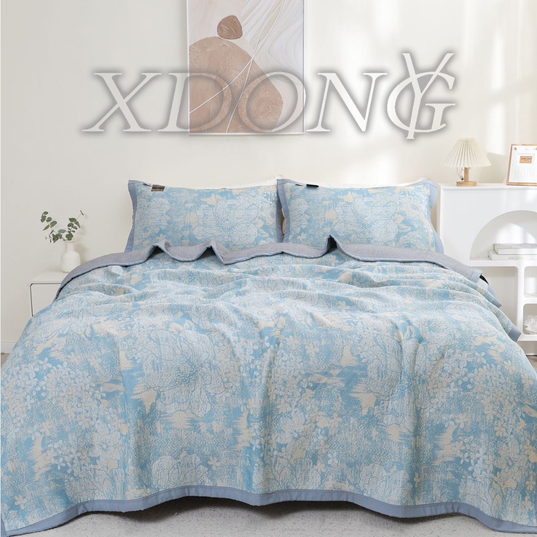 XDONGY（冬云家纺）200*230亲肤柔软 繁花蓝色三件套超柔毯
