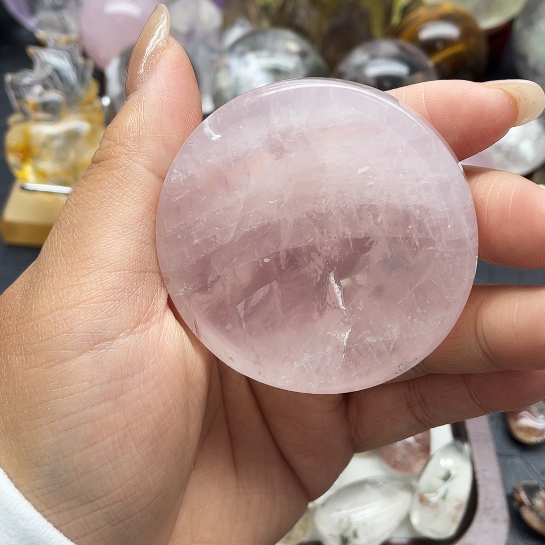 水晶未镶嵌珠宝半成品83粉晶盘子