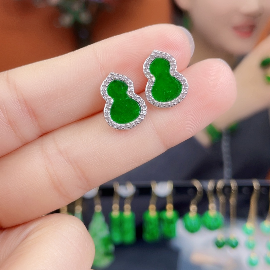 翡翠银S925镶嵌耳饰