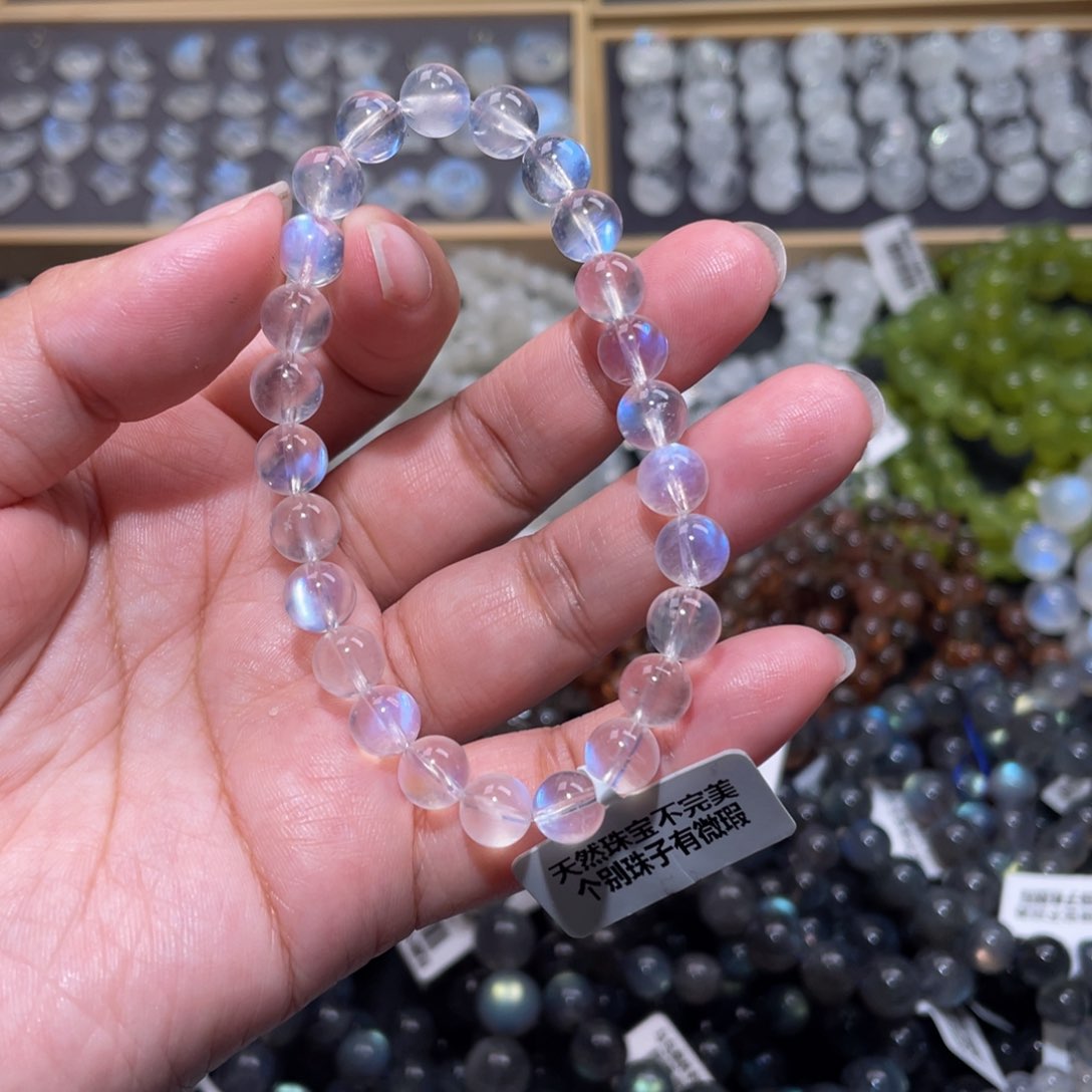 月光石手链未镶嵌S***o高冰透蓝月光手链7.5mm