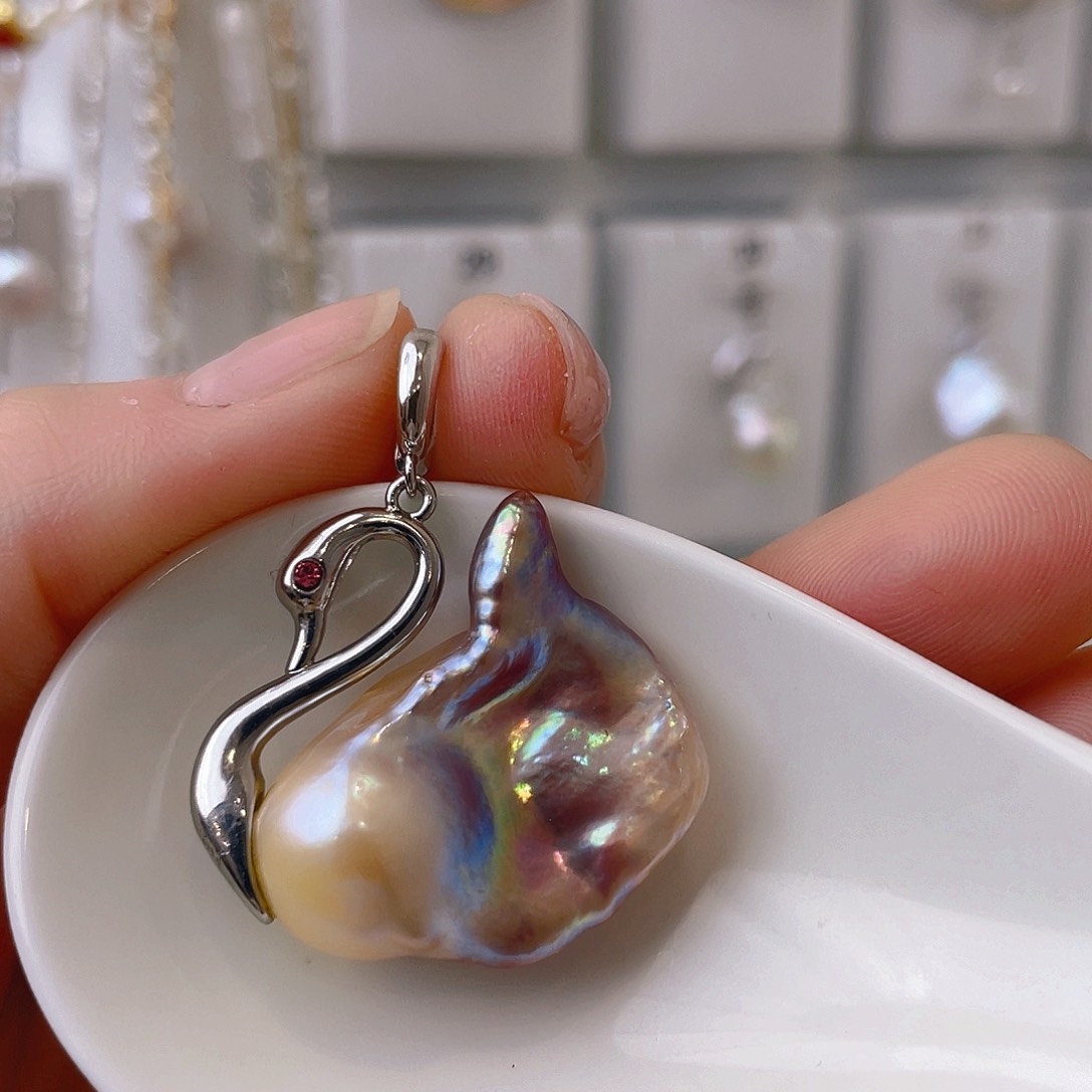 淡水珍珠银S925镀金镶嵌颈饰默*