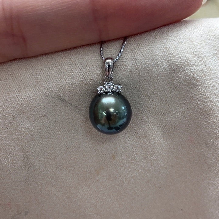 海水珍珠颈饰银S925镶嵌大溪地 9-10mm 11号