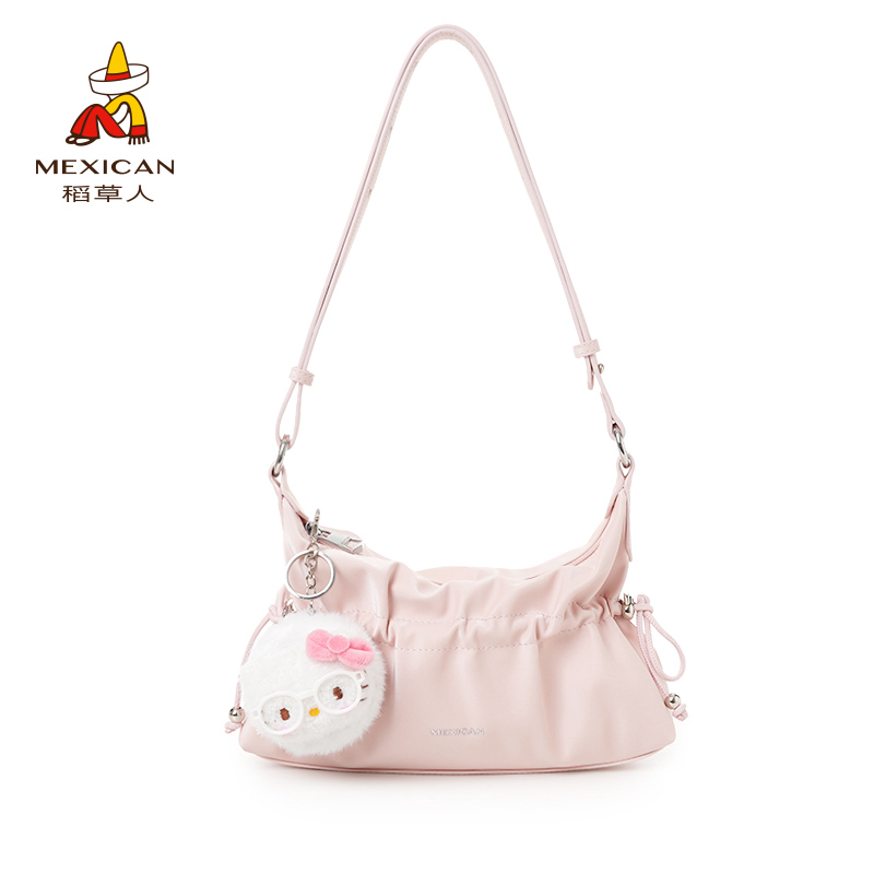 稻草人2025新款褶皱拉链蝴蝶结手拎单肩腋下斜挎包