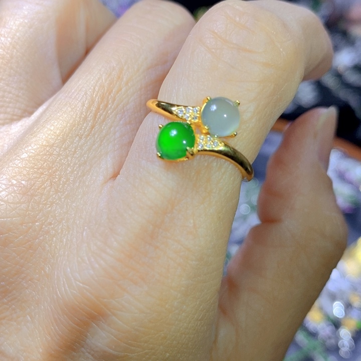 翡翠戒指银S925镶嵌天然翡翠