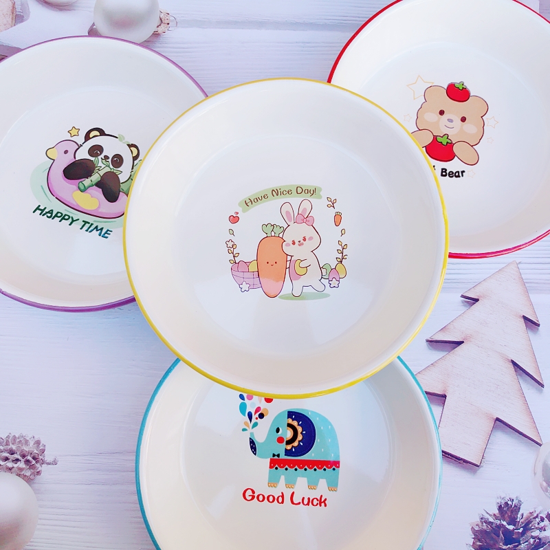 搪瓷盘 可爱家用盘碟 加厚甜品盘 吐骨碟 水果盘  釉下彩 耐高温
