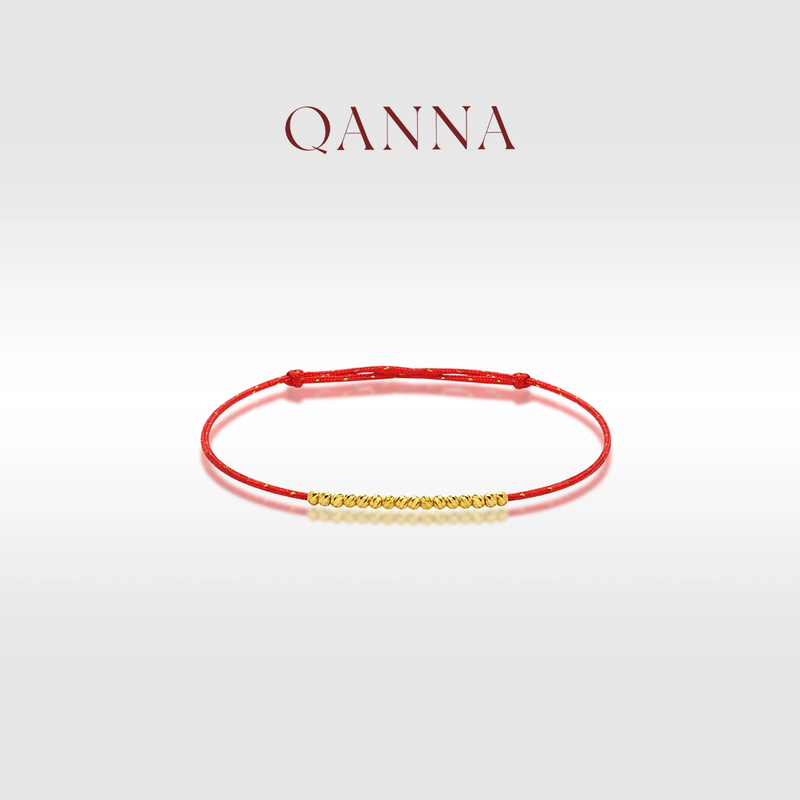 QANNA【星空幻梦碎金】福利18K金满串金珠本命年碎碎冰红绳手链BA