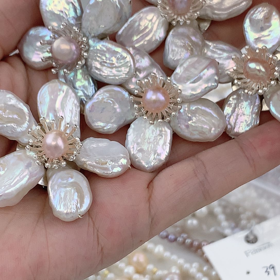 银S925镶嵌耳饰淡水珍珠白色胸针