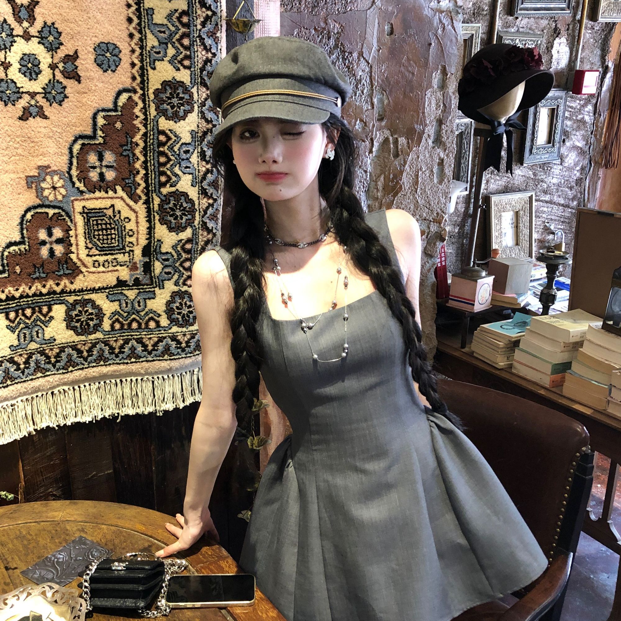 刘德瓜LDG  无袖方领背心连衣裙女短款收腰短裙