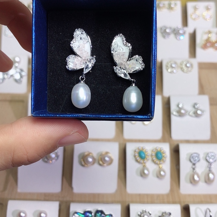 淡水珍珠耳饰银S925镶嵌