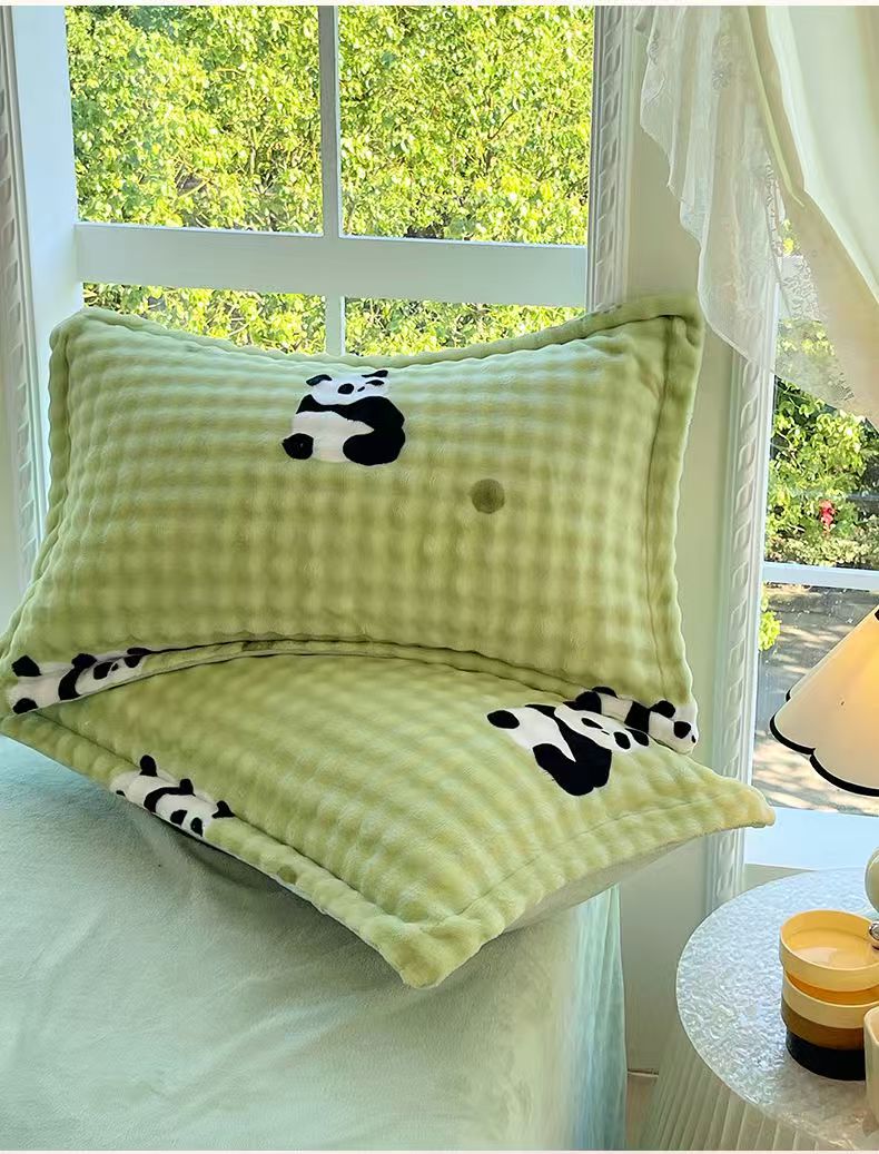 牛奶绒泡泡枕套一对装成人柔软小清新学校宿舍通用舒适款牛奶绒