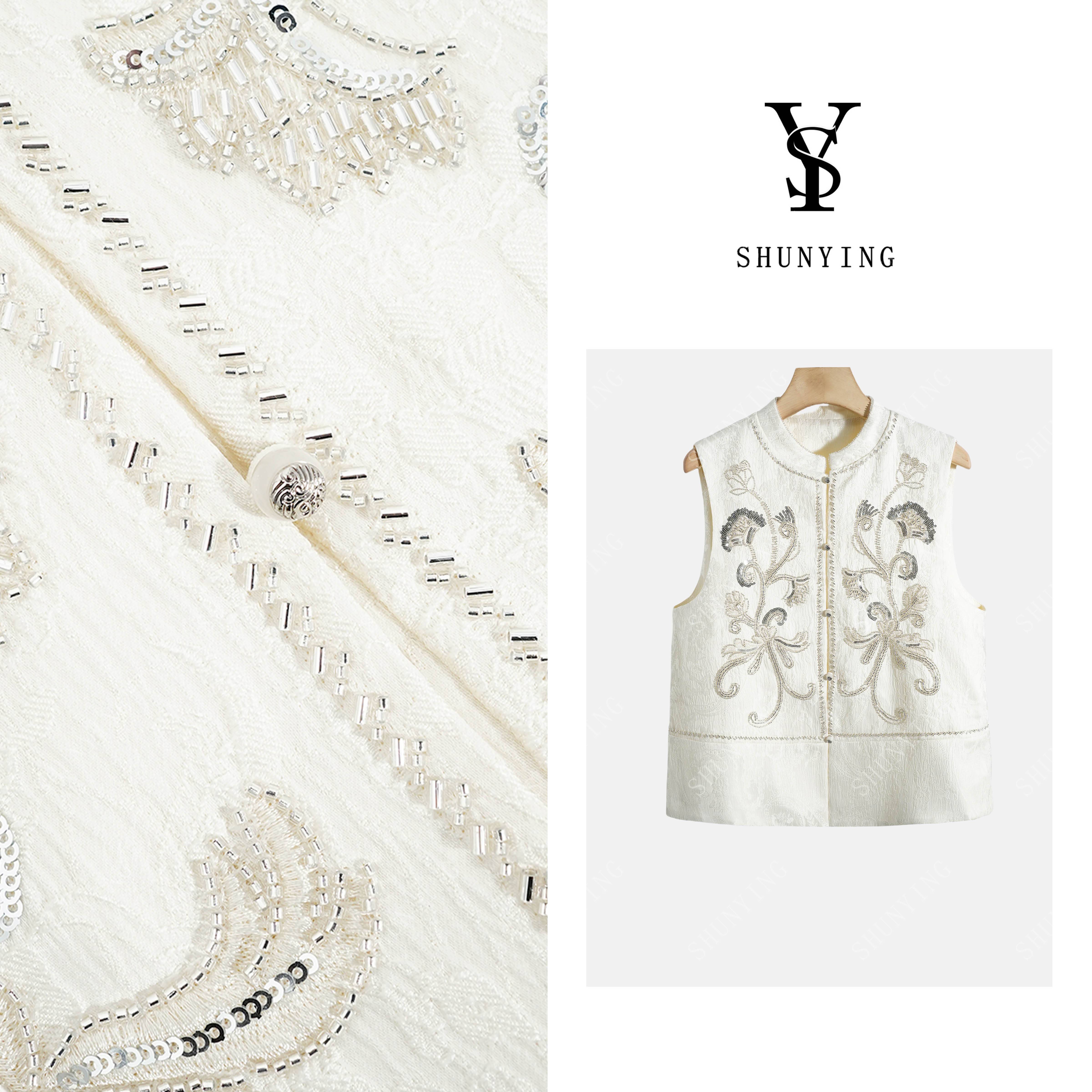 【仟娜】显白到飞起~新中式国风重工钉珠刺绣亮片马甲SY71MJ8139