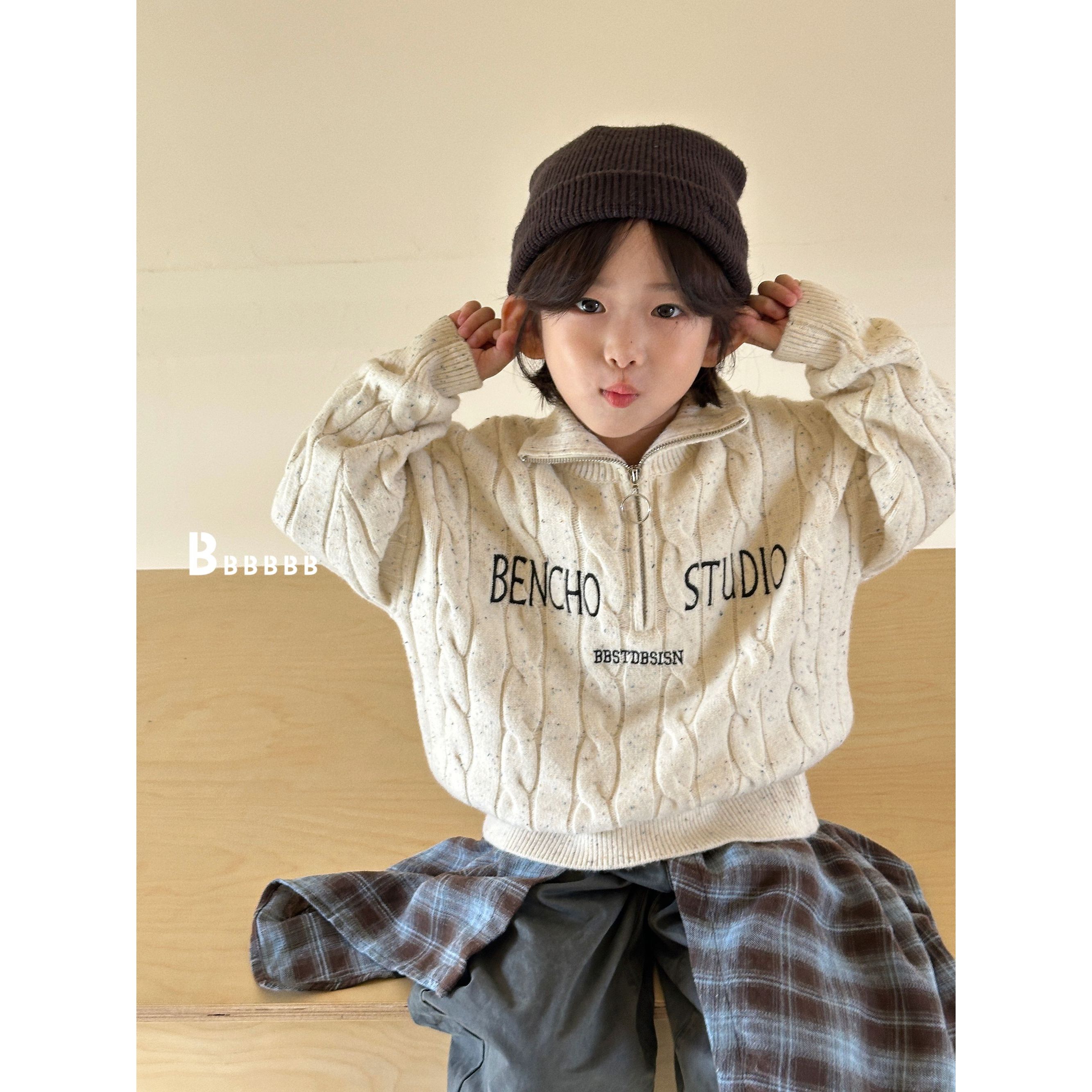 翻领带拉链厚款男常规款字母男女儿童冬季韩版中大童时尚羊毛衫