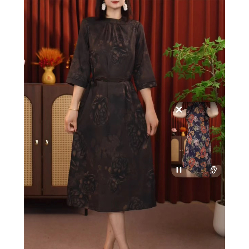 898【黑玉兰】高端订制连衣裙 休闲女士夏季复古宽松