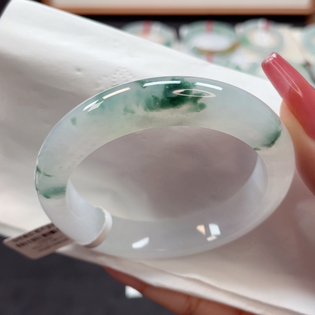 【闪购商品】翡翠手镯未镶嵌冰胶果冻飘绿花一朵莲花55.5圈14号