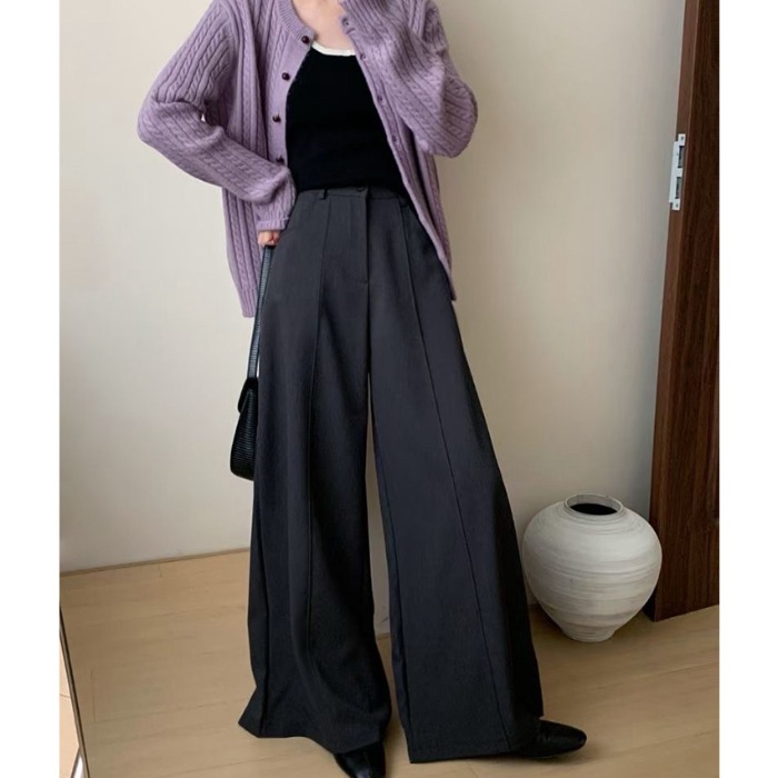 慵懒风高腰休闲裤西装裤女春季2025新款垂感高腰阔腿裤拖地裤长裤