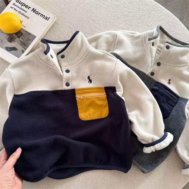 儿童外套2025秋冬新品男女童撞色刺绣外套宝宝羊羔毛上衣潮51355