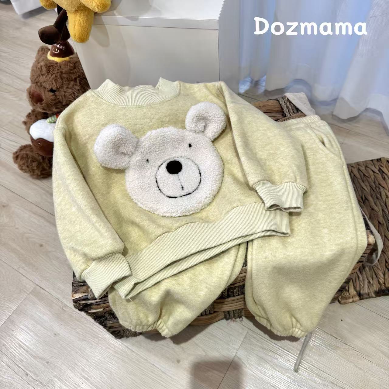 Doz【小熊套装】秋冬款女童加绒卫衣婴幼童卡通小童两件套-DZ0001