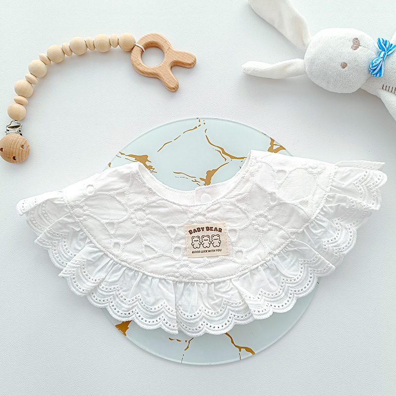 ins韩版棉质春夏围嘴宝宝森系大花边口水巾围兜周岁口水巾MM990