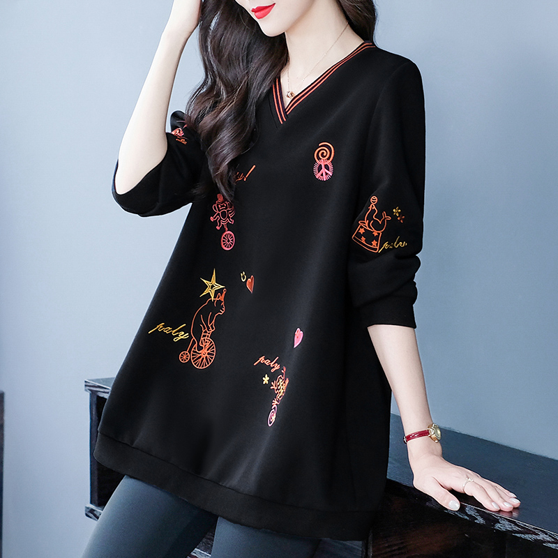 木棉林大码女装优雅洋气上衣宽松遮肉长袖中长卫衣229860