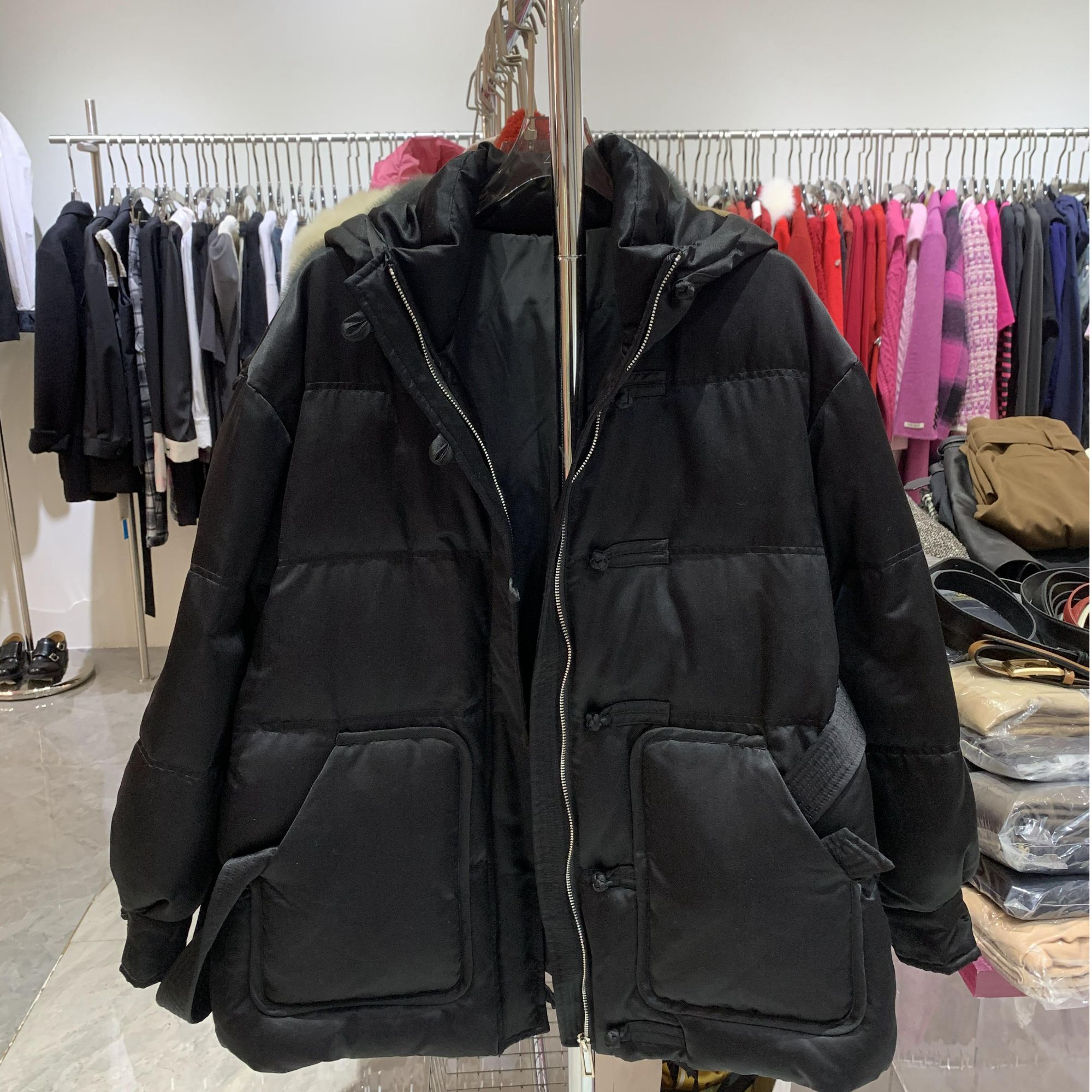 zhaoxiaopao/赵小泡真丝鹅绒服黑色腰带