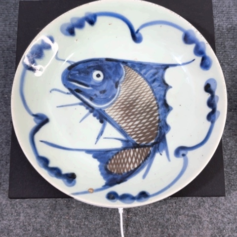 瓷片佰****批一个青花釉里红大鱼盘