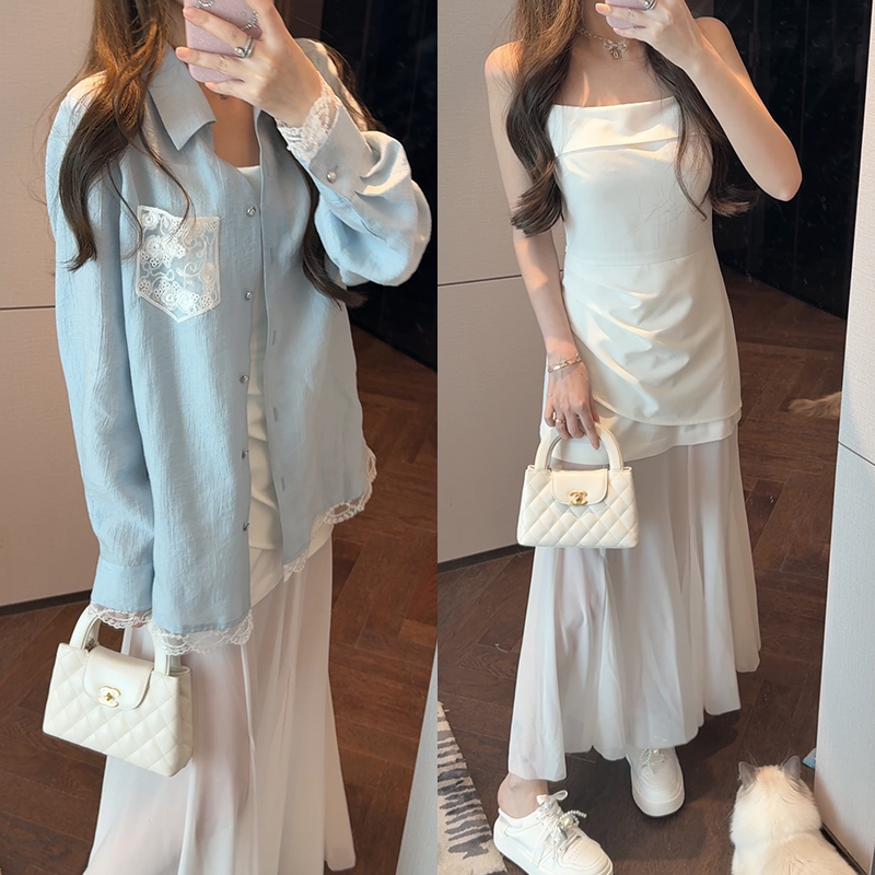 【mimius】婷婷 欧若风蕾丝拼接衬衫+简约拼接吊带裙 G03302