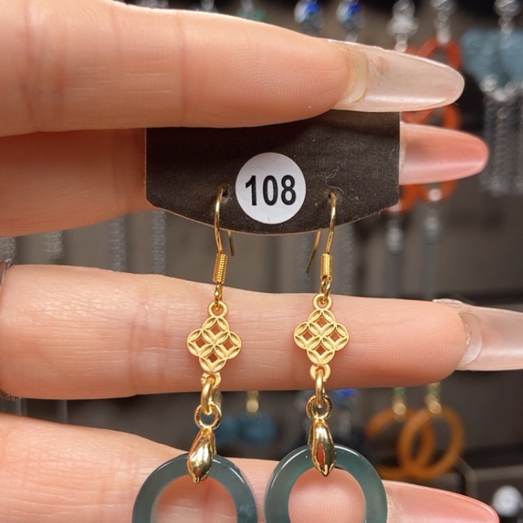 【闪购商品】翡翠耳饰银S925镀金镶嵌