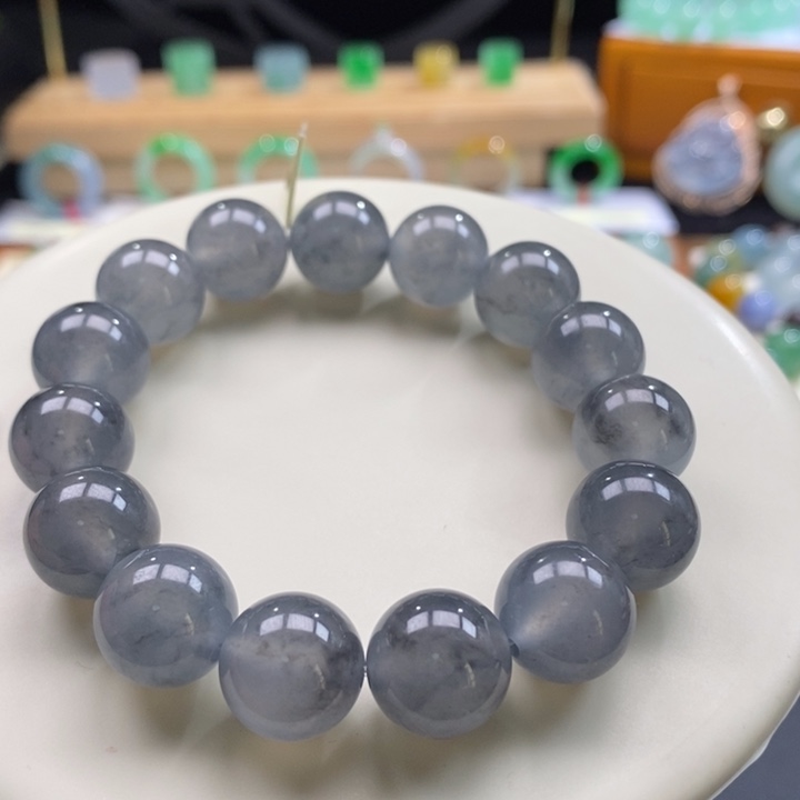 翡翠颈饰未镶嵌翡翠黑冰手串卡13+