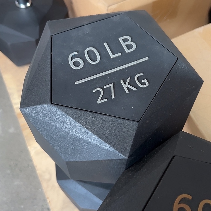 全新黑色多边形27公斤哑铃一对