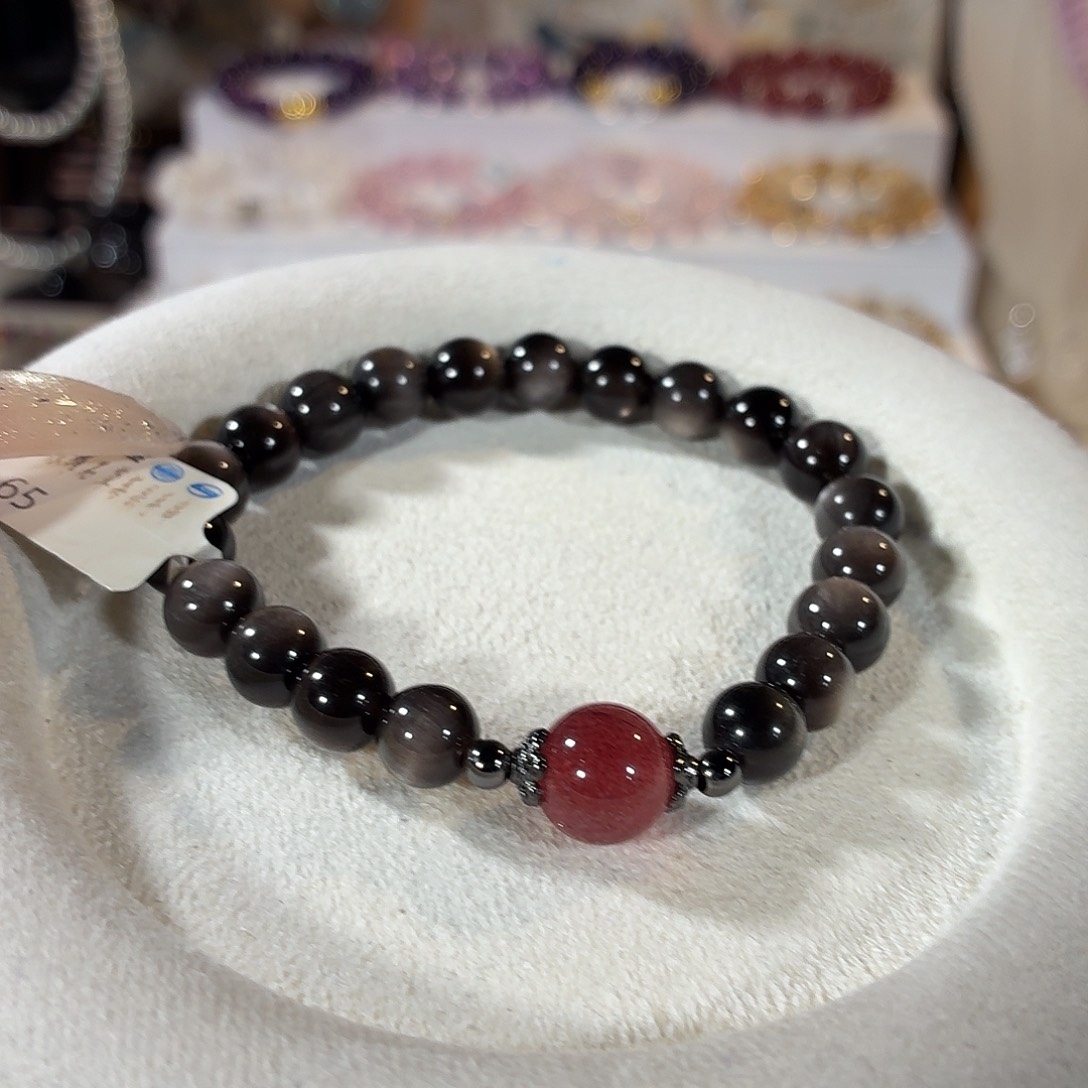 手链未镶嵌水晶银曜石草莓晶设计款8+